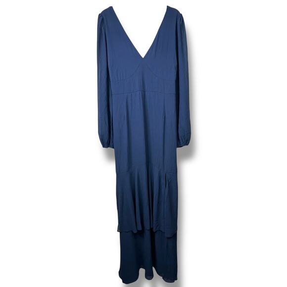 Lulus NWT Tier Elegance Navy Sheer Long Sleeve Tiered Woven Tie Maxi Dress 2X - Picture 3 of 10
